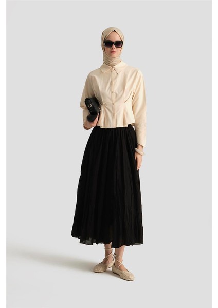 Kırışık Vual Etek 25YD9180 Siyah