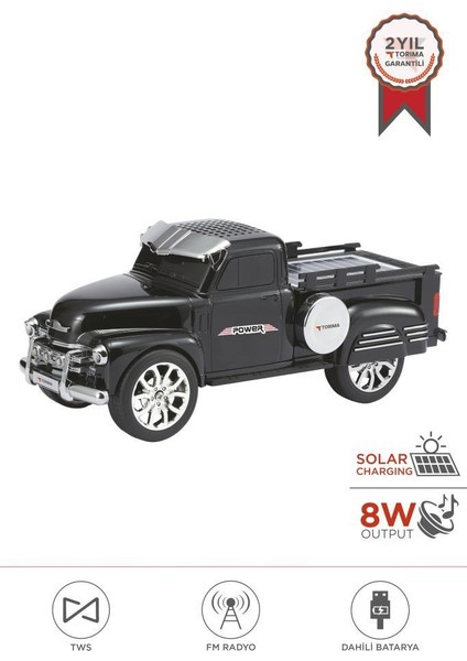 D54 Siyah Pickup Araba Bluetooth Hoparlör Güneş Enerjili Speaker