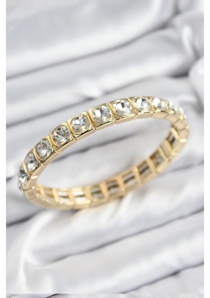 Pirinç Zirkon Taşlı Kare Model Gold Renk Lastikli Kadın Bileklik - TJ-BB7497