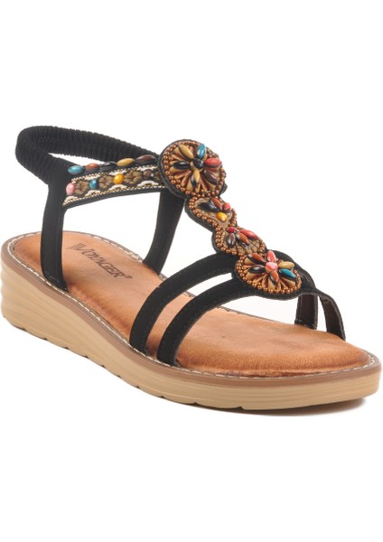 Siyah Hakiki Deri Kadın Sandalet 9634 Z