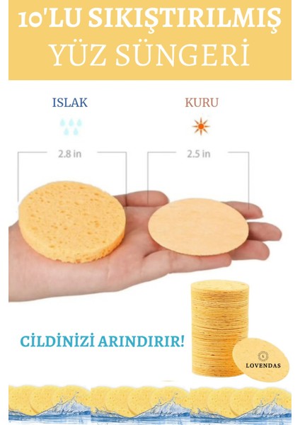 10 Adet Sıkıştırılmış Yüz Süngeri- Makyaj Çıkarma - Yüz Yıkama