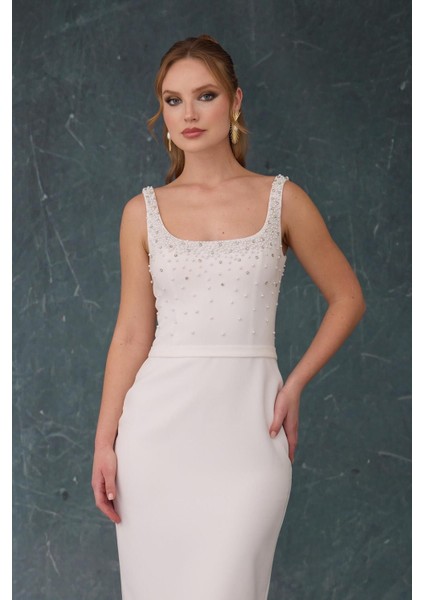 Elbise Krep Incili Midi