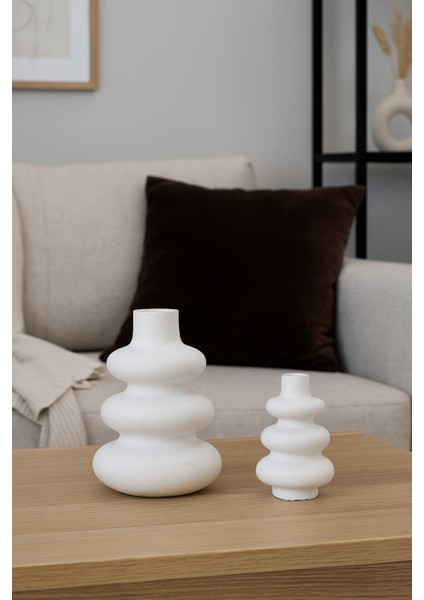 2'li Dekoratif Seramik Vazo Seti – Modern Dalgalı Form - Iskandinav Vazo