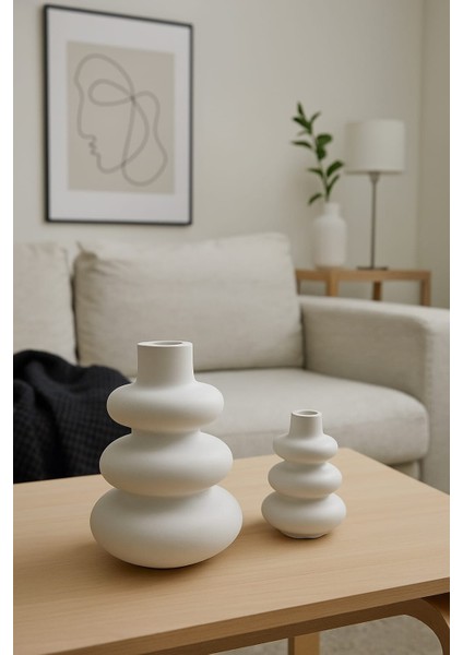 2'li Dekoratif Seramik Vazo Seti – Modern Dalgalı Form - Iskandinav Vazo fiyatları