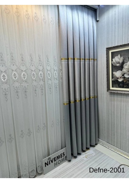 Nivemeshome Defne Gümüş FT614166 V-2001 1/3 Sık Pileli Fon Perde Apm