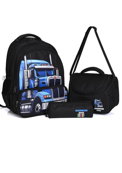 Erkek Desenli 3'lü Okul Çanta Seti (Sırt Çantası + Beslenme Çantası + Kalemlik) modelleri