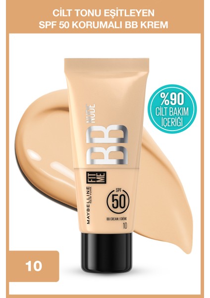 Fit Me Nude Cilt Bakımı Etkili Nemlendirici SPF50 Bb Krem - 10
