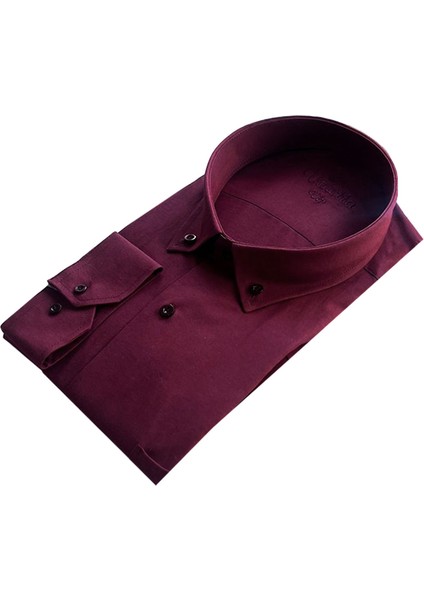 Erkek Bordo Düz Büyük Beden Yaka Düğmeli Uzun Kollu Gömlek fiyatları