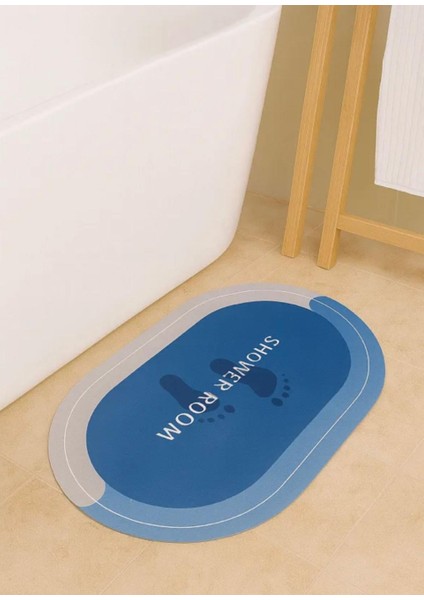 Mavi Süper Emici Çabuk Kuruyan Kaymaz Tabanlı Banyo Matı 40X60 cm