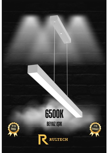 Lineer Beyaz Işık 6500K 120CM Beyaz Kasa Ledli Sarkıt Modern Led, Salon, Mutfak, Ofis, Mağaza, Masa Üstü LED Avize