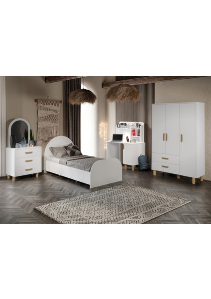 Bohem Çocuk Odası Takımı Beyaz Tamamı Mdf ( 4 Parça )
