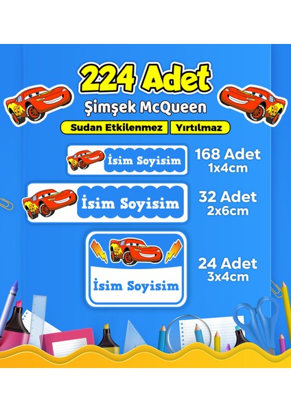 Okul Kreş İsim Etiketi Kalem Defter Özel İsim Yazılabilen Etiket Seti - 224 Adet