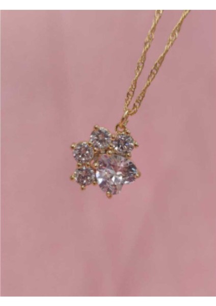 Kristal Altın Kaplama Kedi Patisi Kolye