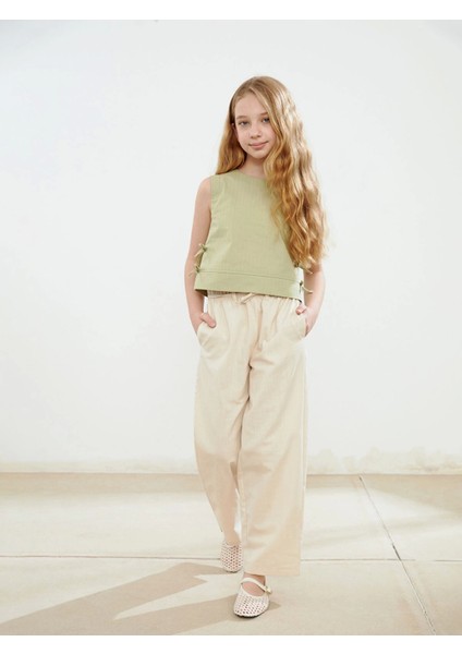 Lcw Kids Bej Beli Lastikli Kız Çocuk Pantolon
