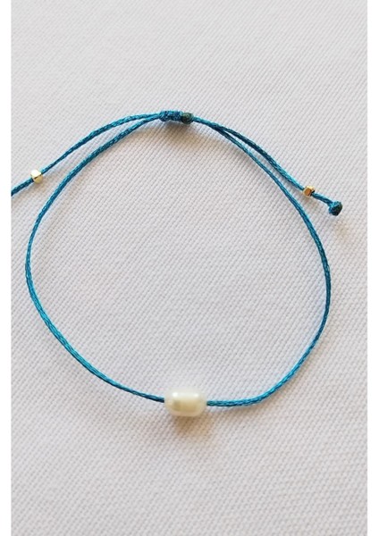 Tek Incili Minimal Mavi Simli Ip Bileklik (Incecik) fiyatları