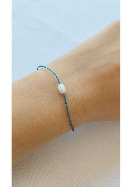 Tek Incili Minimal Mavi Simli Ip Bileklik (Incecik) modelleri