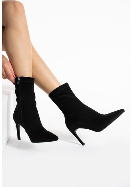Siyah Streç 8.5 cm Orta Boy Kadın Topuklu Bot fiyatları
