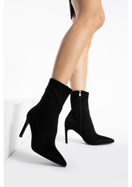 Siyah Streç 8.5 cm Orta Boy Kadın Topuklu Bot modelleri