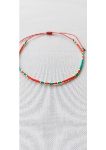 Miyuki Dizi Tek Sıra Kırmızı Turkuaz Minimal Boncuk Halhal fiyatları