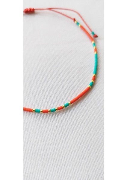 Miyuki Dizi Tek Sıra Kırmızı Turkuaz Minimal Boncuk Halhal modelleri