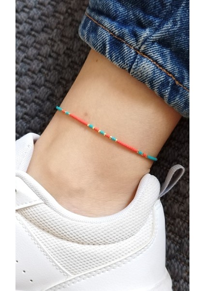 Miyuki Dizi Tek Sıra Kırmızı Turkuaz Minimal Boncuk Halhal fırsatları