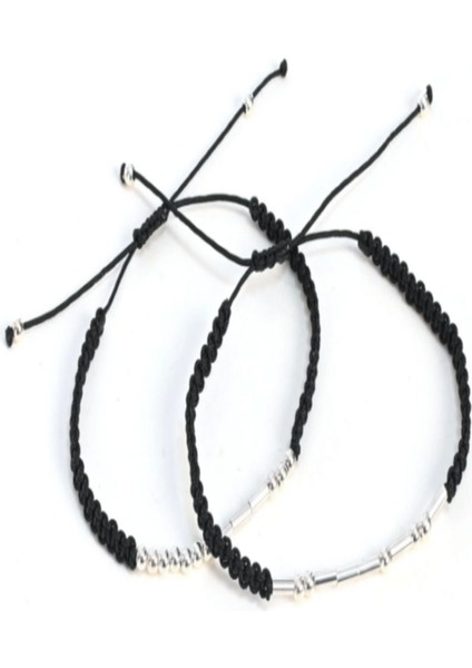 Mors Alfabesi Makrome Gümüş Çift Bilekliği Kişiye Özel 2'li