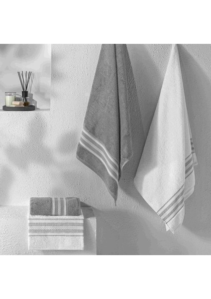 Yeni Sezon Pure Cotton Pamuk Hamam Seti Rope ( Beyaz - Antrasit )