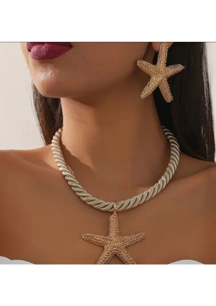 Plaj Stili Deniz Yıldızı Bohem Kolye ve Küpe