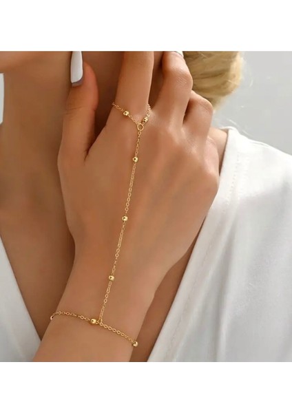 Gold Renk Top Zincirli Şahmeran – Ayarlanabilir Bileklik Halka Model, Zarif ve Şık Tasarım