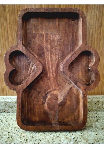 Dikdörtgen Çift Kalpli Sunum/çerez Tahtası - 18 x 23 cm - Koyu Kahverengi modelleri