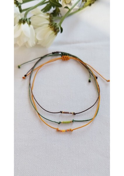 3'lü Minimal Halhal Turuncu, Yeşil, Kahverengi Ipli Miyuki Boncuklu fiyatları