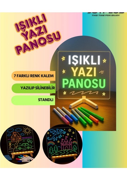 Neon Işıklı 7 Renk Işık Boyama Kalemli LED Resim Panosu Boyama Tahtası Kalemleri 20 x 20