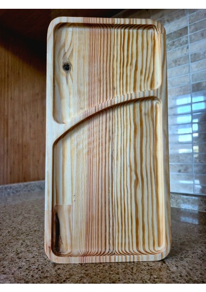 Iki Bölmeli Ahşap Sunum Tahtası - 32 x 16 cm - Açık Kahverengi fiyatları