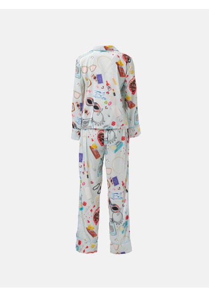 Saten Uzun Kollu Gecelik Memory Desen Alt Üst Takım fiyatları