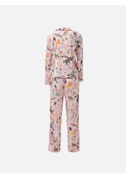 Saten Uzun Kollu Gecelik Vegas Desen Alt Üst Takım fiyatları