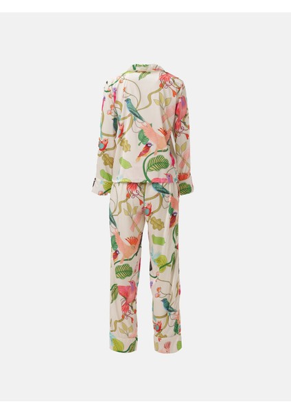 Saten Uzun Kollu Gecelik Jungle Desen Alt Üst Takım fiyatları