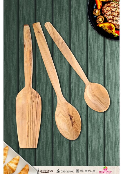 Zeytin Ağacı Ahşap Tahta Kaşık Spatula Seti