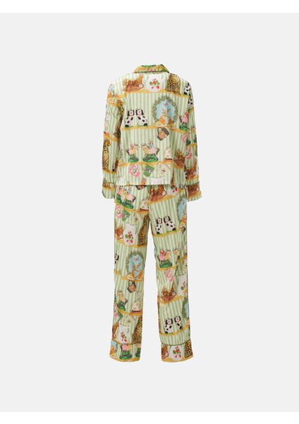 Saten Uzun Kollu Gecelik Antik Desen Alt Üst Takım fiyatları