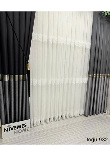 Nivemeshome Doğu Siyah- Gold FT671536 V-932 1/3 Sık Pileli Fon Perde Apm fırsatları