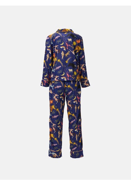 Saten Uzun Kollu Gecelik Star Sign Desen Alt Üst Takım fiyatları