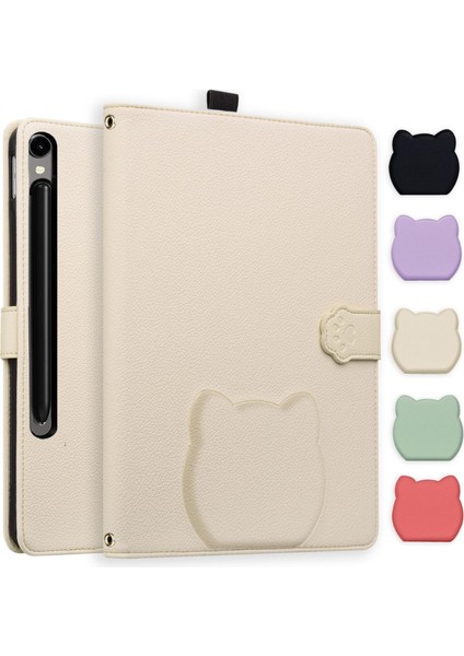 Samsung Galaxy Tab S10 / S9 / S9 Fe Kedi Derisi Dokulu Litchi Deri Akıllı Tablet Kılıfı (Yurt Dışından)