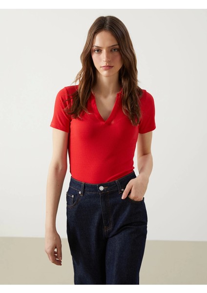 Lcwaıkıkı Classic Kirmizi Polo Yaka Kadın Tişört