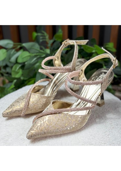 Taş Şeritli Parlak Işıltılı Özel Gün Topuklu Ayakkabı M1120 modelleri
