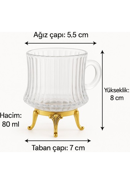 Gold Metal Ayaklı Line Çizgi Desen Cam Türk Kahvesi-Espresso Fincan Seti – 6 Adet fiyatları