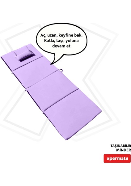 Katlanır Şezlong Minderi - Taşınabilir Kamp Yatağı Su Itici Kumaş 180X60X2 Lila
