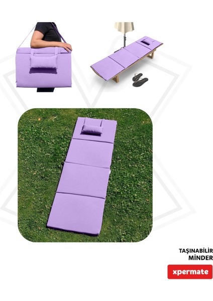 Katlanır Şezlong Minderi - Taşınabilir Kamp Yatağı Su Itici Kumaş 180X60X2 Lila fırsatları