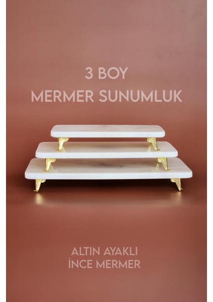 Ege 3'lü Ince ve Gerçek Mermer Sunumluk Seti - Altın Ayaklı