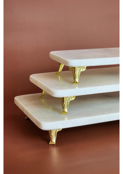 Ege 3'lü Ince ve Gerçek Mermer Sunumluk Seti - Altın Ayaklı fiyatları