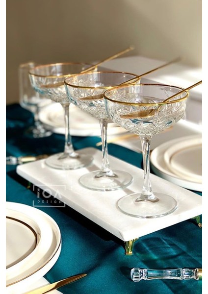 Ege 3'lü Ince ve Gerçek Mermer Sunumluk Seti - Altın Ayaklı