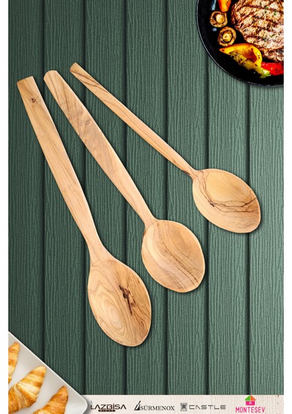 Zeytin 3 Parça Ağacı Ahşap Tahta Kaşık Spatula Seti